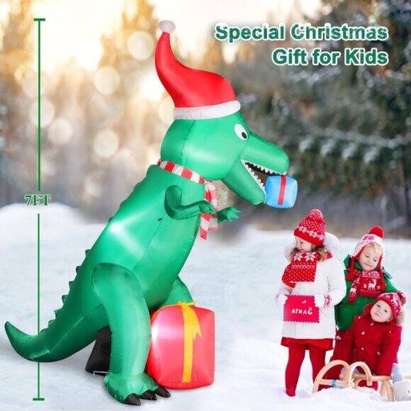 🆕7FT Christmas Inflatable Giant Dinosaur Holding Gift Boxes Outdoor Decoration - Picture 5 of 9